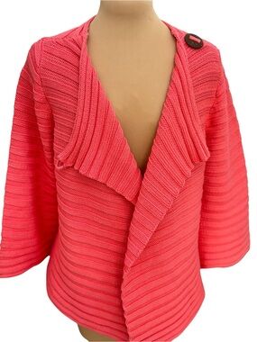 Pure Handknit Coral Pink 100% Cotton Textured Knit Crossover Cardigan M